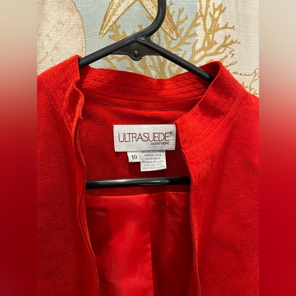 Ultra Suede Women’s Open Front Solid Red Suit Blazer Jacket Professional Wear 10 - Picture 3 of 11